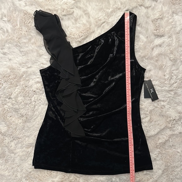 IZ Byer California Black Velvet & Organza Ruffle Gathered Asymmetrical Tank Y2K - Picture 4 of 8